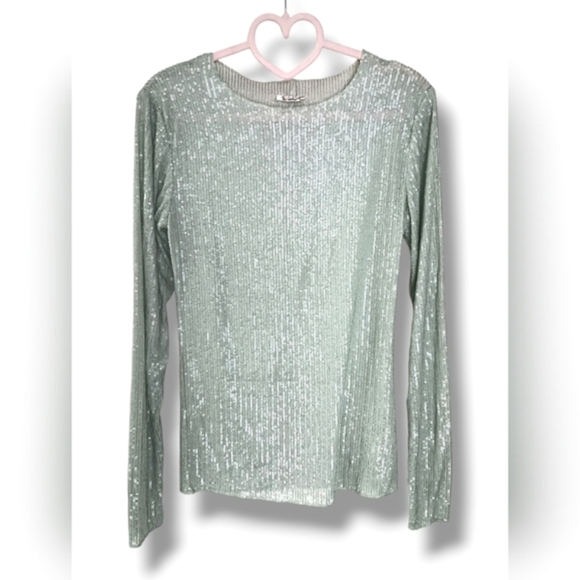 NWOT Free People Gold Rush Long Sleeve Sequin Top in Mint ✨Size Small ✨ - Picture 6 of 10